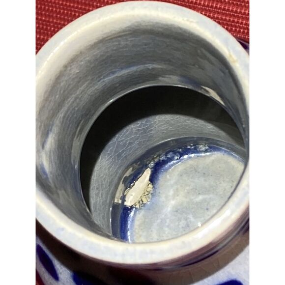 Ceramic Floral Pitcher / Small Size /Pottery Spout Handle / Folk Art /Blue Paint - Picture 10 of 12